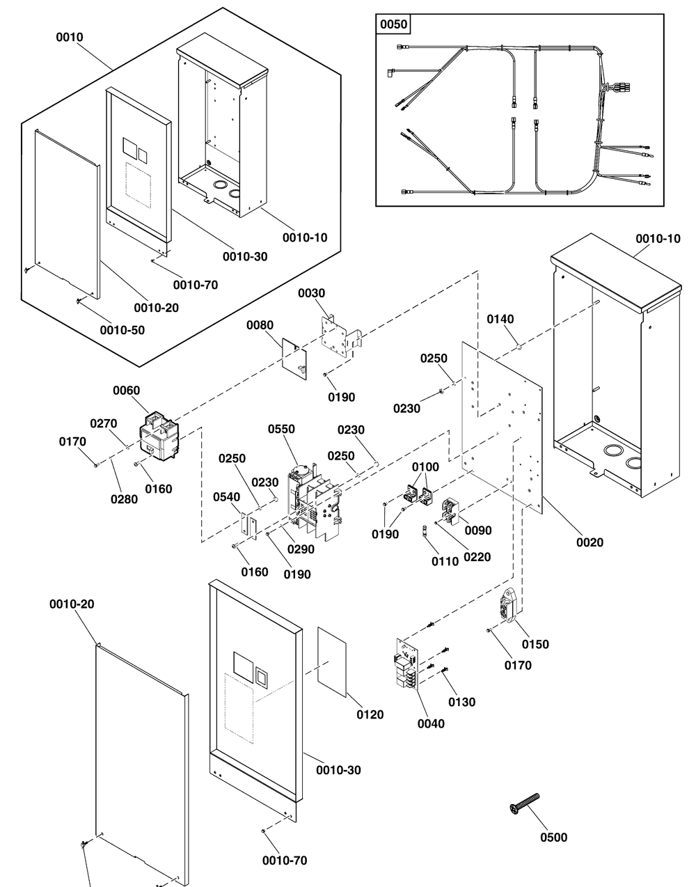 Transfer Switch - Hingeless Enclosure Diagram and Parts List for 071150-00  Briggs and Stratton Generator